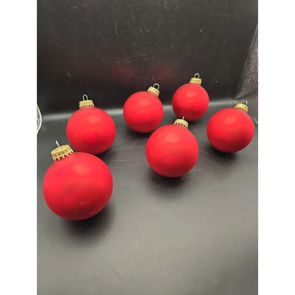 Krebs 6 Glass Ball Christmas Ornaments Color Red Vintage